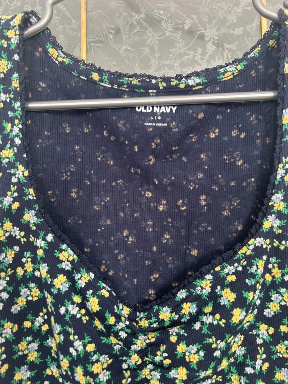 Old Navy Navy Floral Ditsy Tank Top with Yellow & Green Flowers - Picture 2 of 4